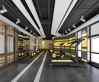 Moderne sportschool met fitnessapparatuur en een strak design, een gezondheids- en trainingsfaciliteit.